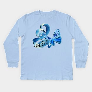 Believe Blue Ribbons Diabetes Support & Awareness Kids Long Sleeve T-Shirt